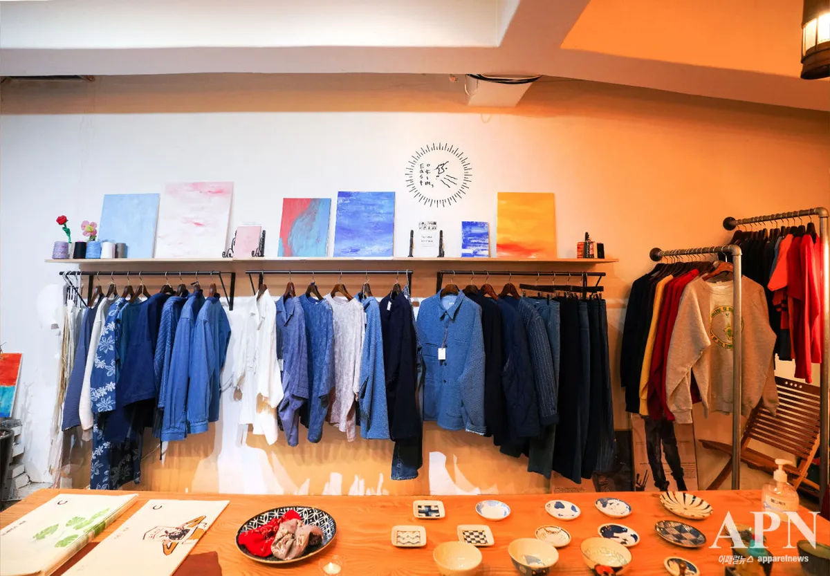 East Oklm upcycled vintage clothing display in Seongsu