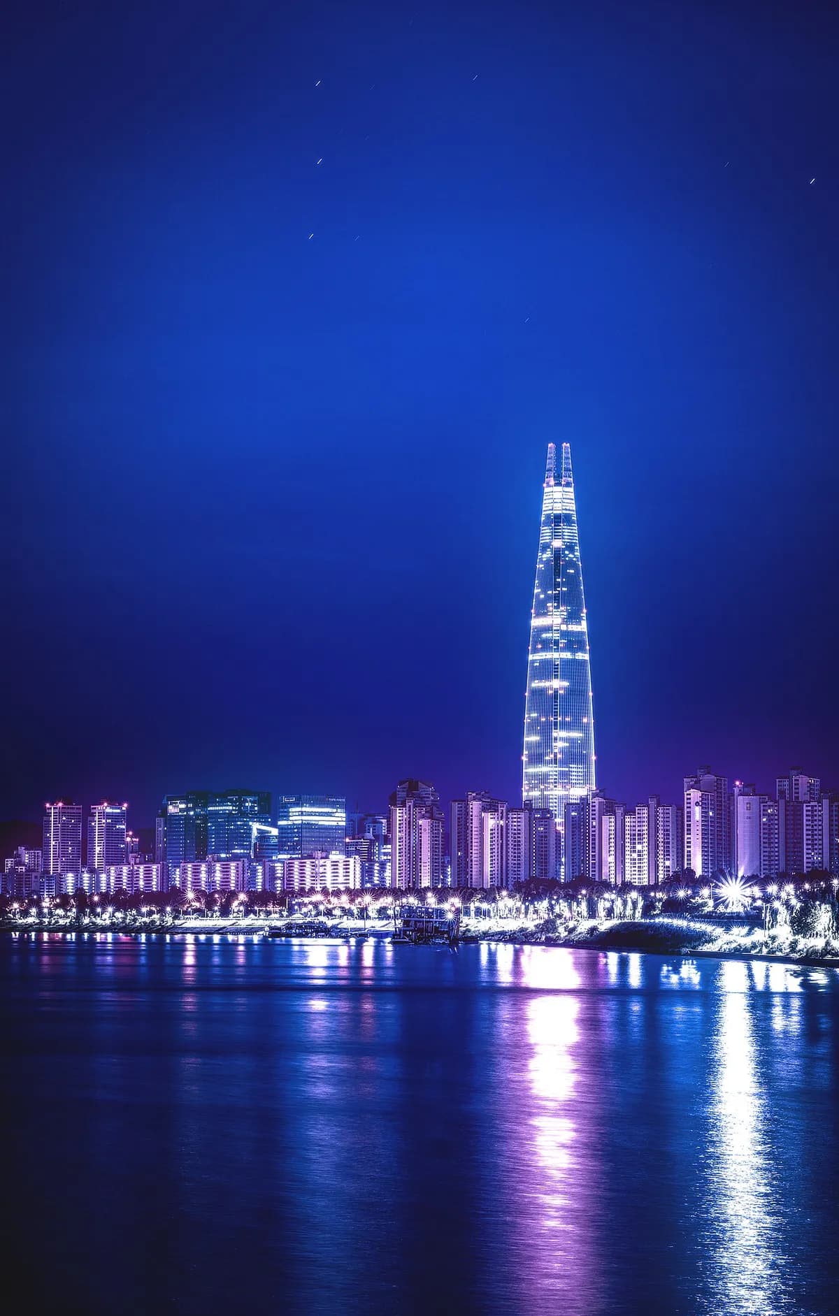 Lotte World Tower cyberpunk Seoul night