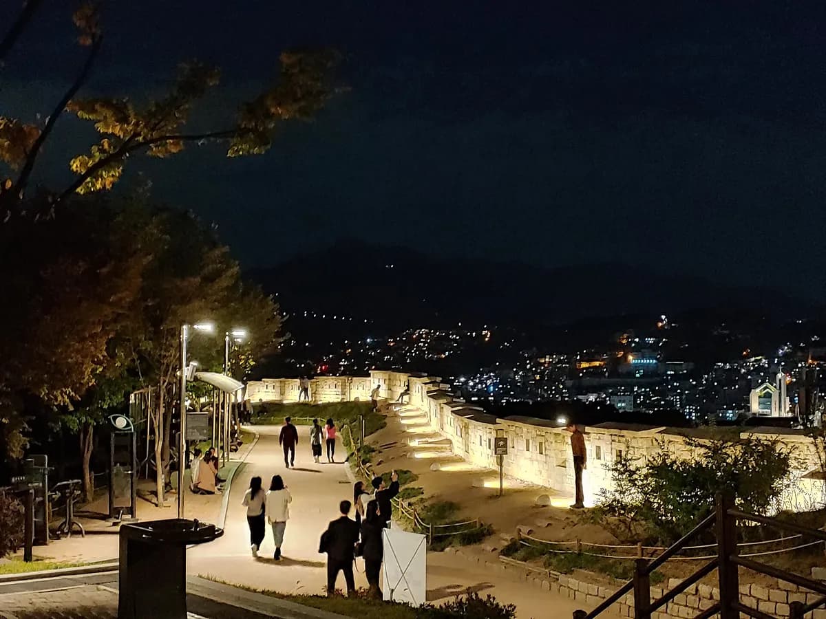 Naksan Park fortress wall at night