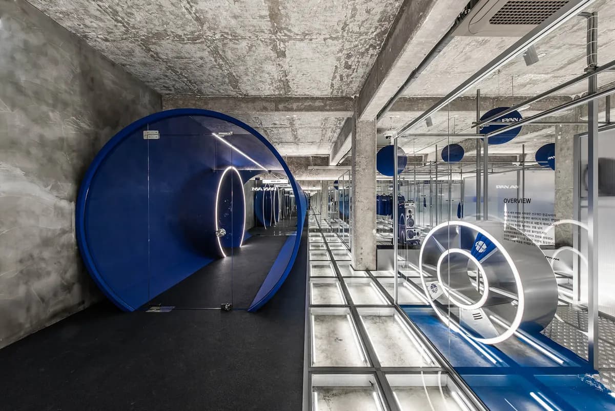 Pan Am Seongsu flagship store scaffolding-inspired metal furnishings and retail displays
