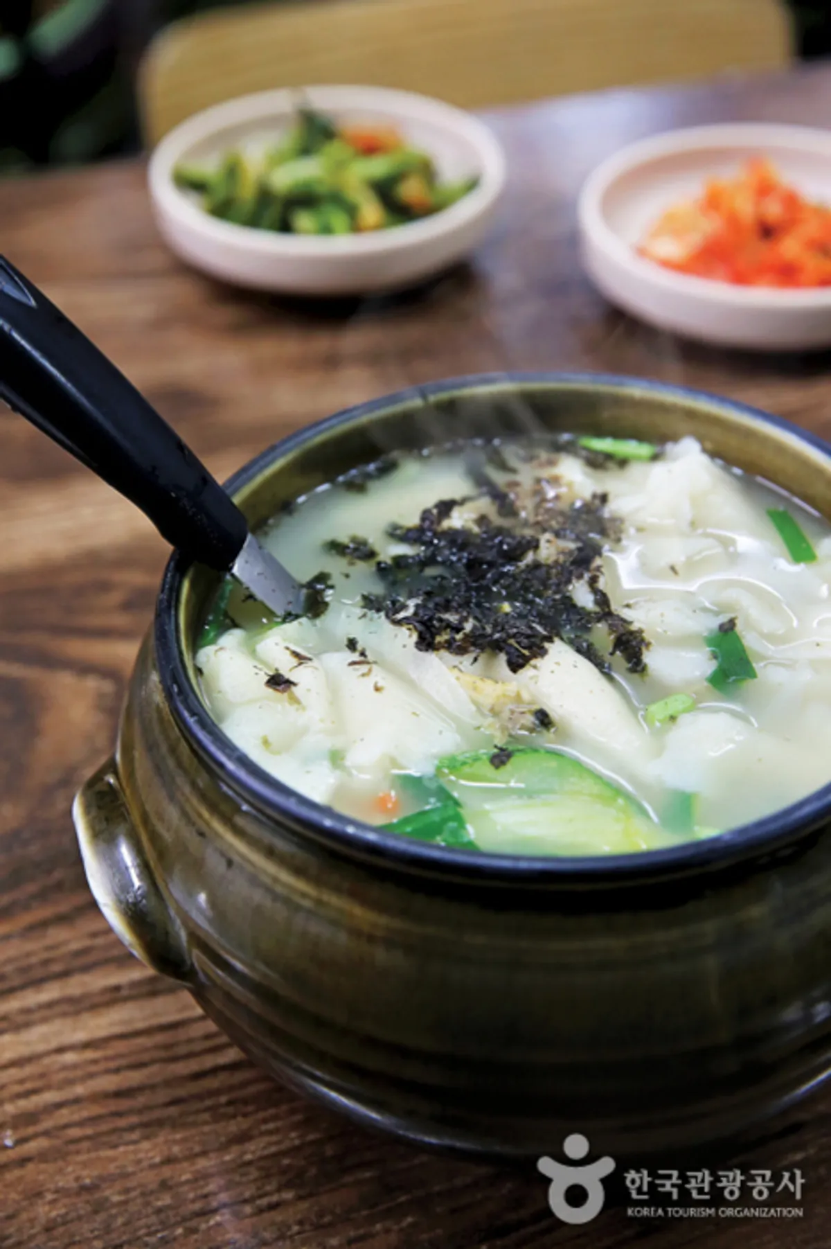 Sujebi hand-pulled dough soup with pumpkin and potatoes
